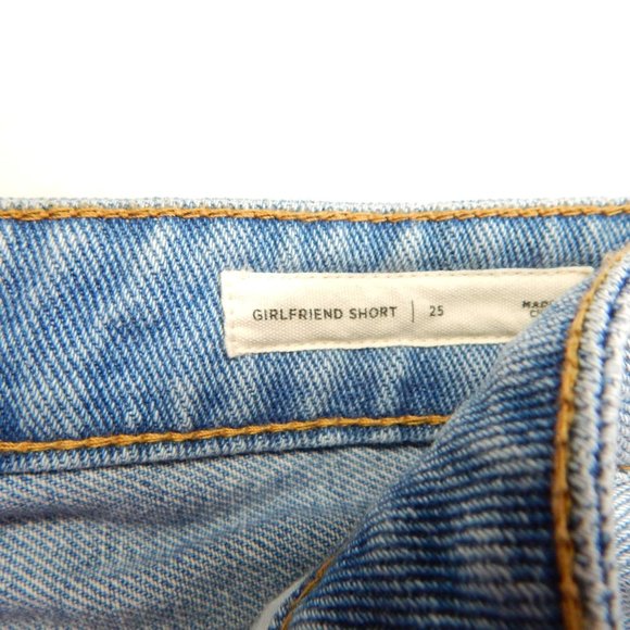 PacSun Womens MId Rise Girlfriend Shorts Button Fly Embroidered Shorts Denim Blu - Picture 5 of 10